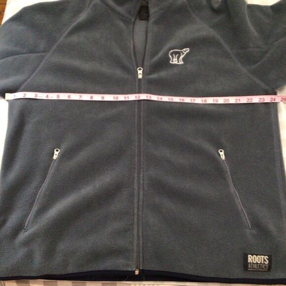 ROOTS Athletics jacket grey blue Large full zip polar fleece sweater - Picture 8 of 12